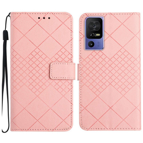 TCL 40 SE Rhombic Grid Texture Leather Phone Case - Pink