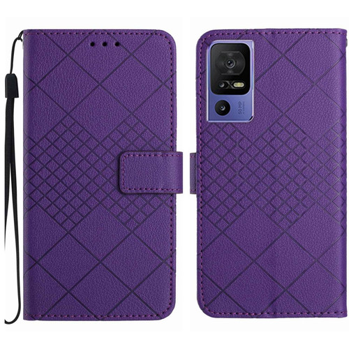 TCL 40 SE Rhombic Grid Texture Leather Phone Case - Purple