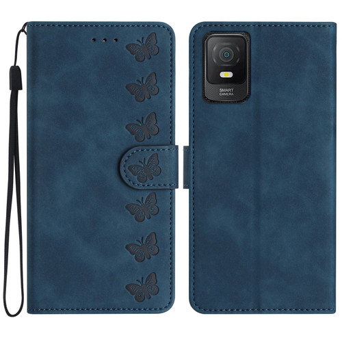 TCL 40 SE Seven Butterflies Embossed Leather Phone Case - Blue