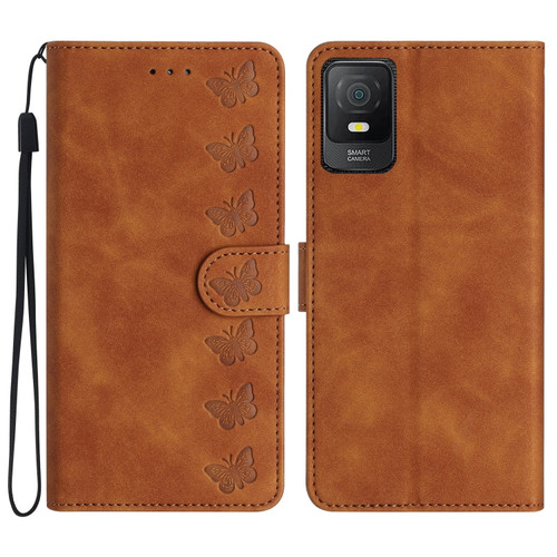 TCL 40 SE Seven Butterflies Embossed Leather Phone Case - Brown
