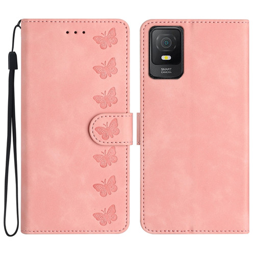 TCL 40 SE Seven Butterflies Embossed Leather Phone Case - Pink