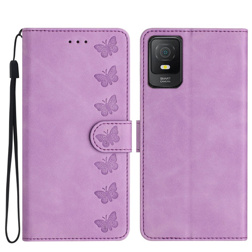 TCL 40 SE Seven Butterflies Embossed Leather Phone Case - Purple