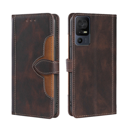 TCL 40 SE Skin Feel Magnetic Buckle Leather Phone Case - Brown