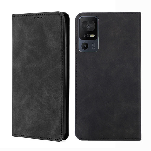 TCL 40 SE Skin Feel Magnetic Horizontal Flip Leather Phone Case - Black