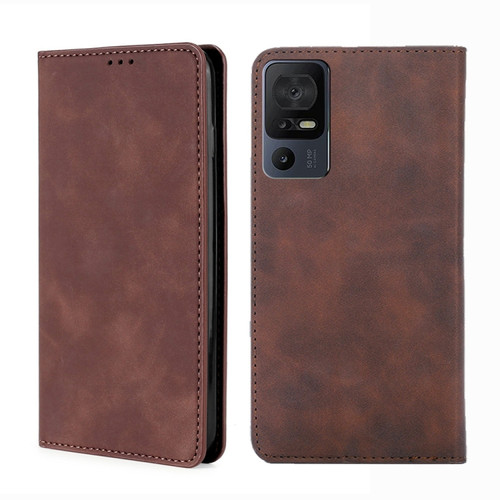 TCL 40 SE Skin Feel Magnetic Horizontal Flip Leather Phone Case - Dark Brown