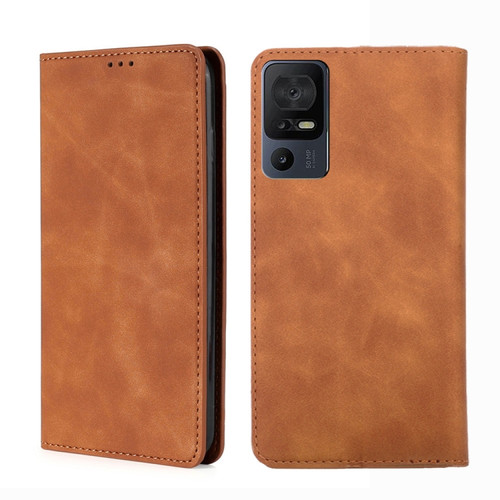 TCL 40 SE Skin Feel Magnetic Horizontal Flip Leather Phone Case - Light Brown