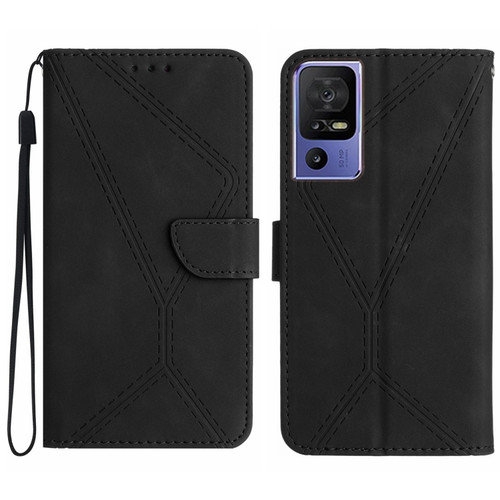 TCL 40 SE Stitching Embossed Leather Phone Case - Black