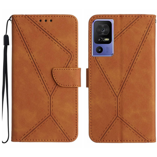 TCL 40 SE Stitching Embossed Leather Phone Case - Brown