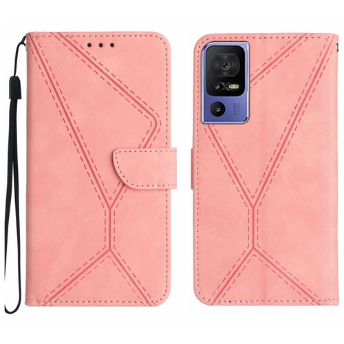 TCL 40 SE Stitching Embossed Leather Phone Case - Pink