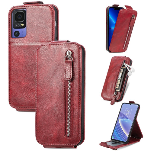 TCL 40 SE Zipper Wallet Vertical Flip Leather Phone Case - Red