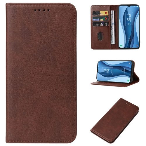 TCL 40 X Magnetic Closure Leather Phone Case - Brown