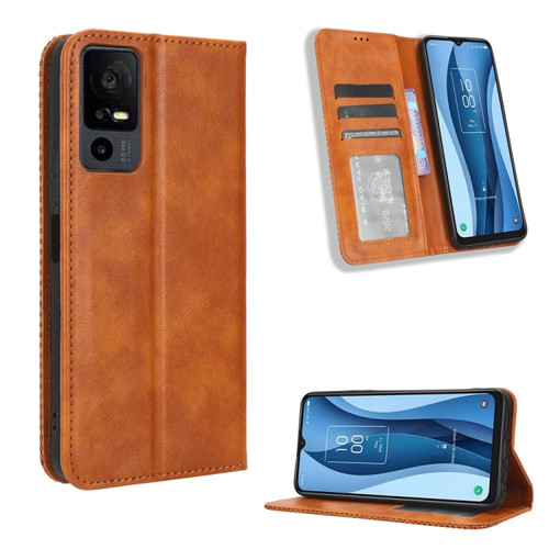 TCL 40 XE 5G / 40 NxtPaper 5G Magnetic Buckle Retro Texture Leather Phone Case - Brown