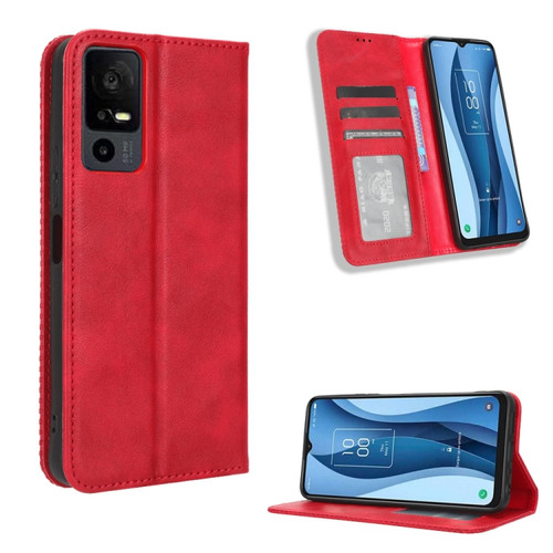 TCL 40 XE 5G / 40 NxtPaper 5G Magnetic Buckle Retro Texture Leather Phone Case - Red