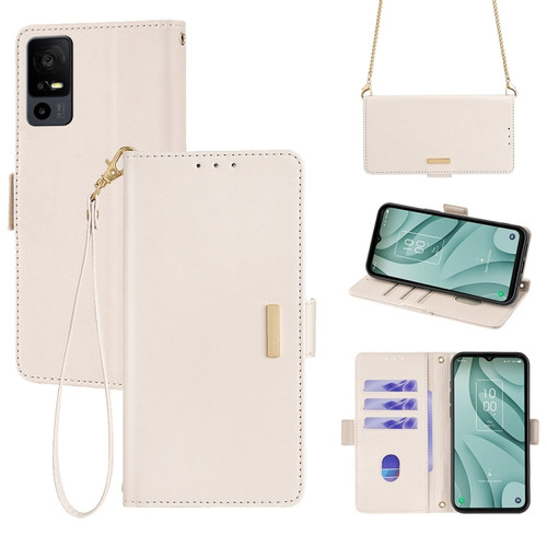 TCL 40 XE 5G / 40X 5G / T601D Crossbody Chain Leather Phone Case - White