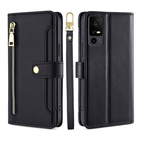 TCL 40 XE 5G / 40X 5G Lite Sheep Texture Cross-body Zipper Wallet Leather Phone Case - Black