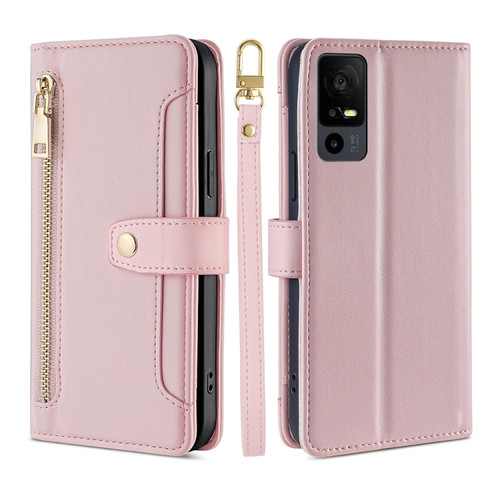 TCL 40 XE 5G / 40X 5G Lite Sheep Texture Cross-body Zipper Wallet Leather Phone Case - Pink