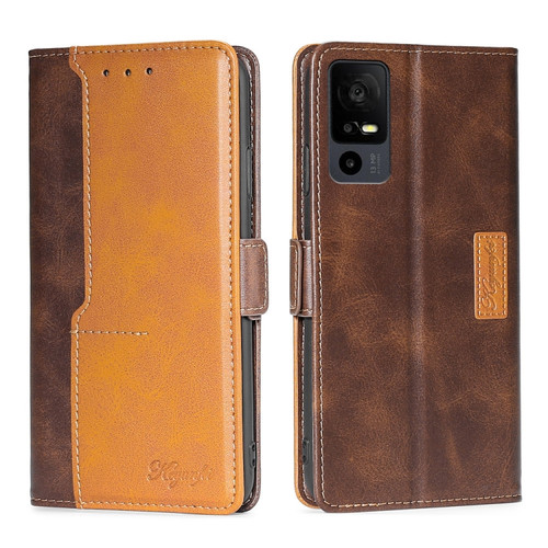 TCL 40 XE 5G / 40X 5G T601D Contrast Color Side Buckle Leather Phone Case - Dark Brown + Gold