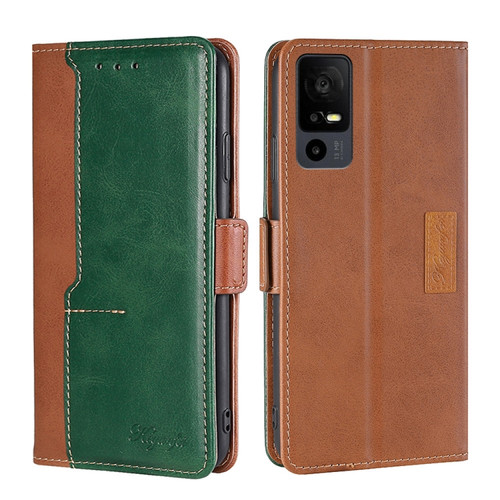 TCL 40 XE 5G / 40X 5G T601D Contrast Color Side Buckle Leather Phone Case - Light Brown + Green