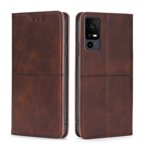 TCL 40 XE 5G / 40X 5G T601D Cow Texture Magnetic Leather Phone Case - Dark Brown