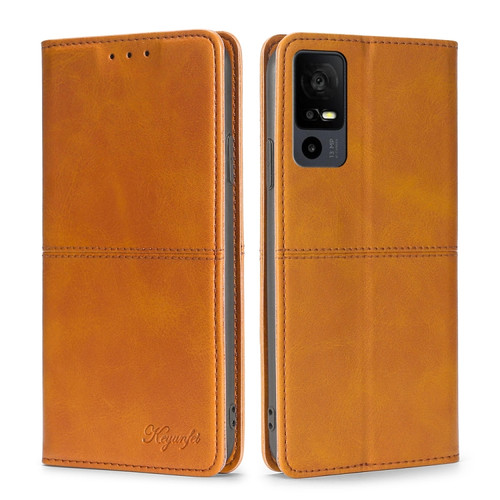 TCL 40 XE 5G / 40X 5G T601D Cow Texture Magnetic Leather Phone Case - Light Brown