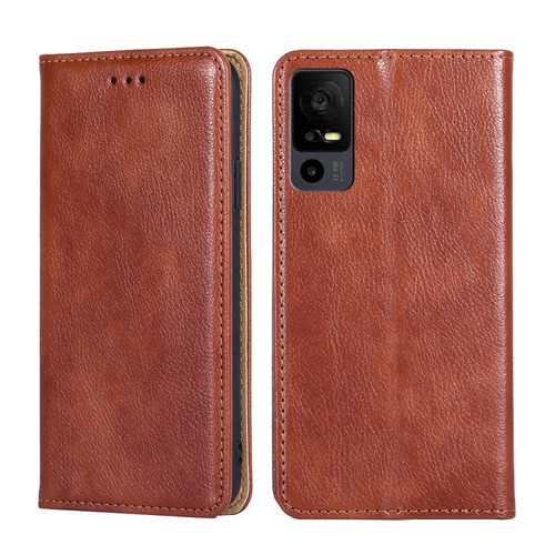 TCL 40 XE 5G / 40X 5G T601D Gloss Oil Solid Color Magnetic Leather Phone Case - Brown