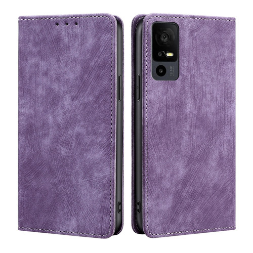 TCL 40 XE 5G / 40X 5G T601D RFID Anti-theft Brush Magnetic Leather Phone Case - Purple