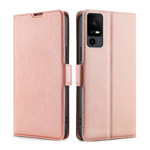 TCL 40 XE 5G / 40X 5G T601D Ultra-thin Voltage Side Buckle Horizontal Flip Leather Phone Case - Rose Gold