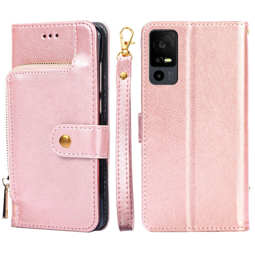 TCL 40 XE 5G / 40X 5G T601D Zipper Bag Leather Phone Case - Rose Gold