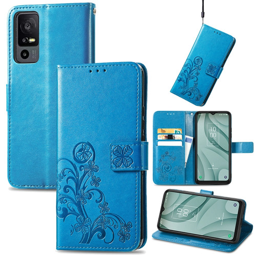 TCL 40 XE 5G Four-leaf Clasp Embossed Buckle Leather Phone Case - Blue