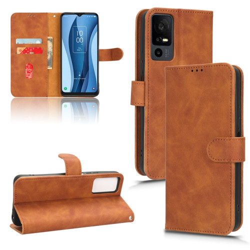 TCL 40 XE 5G Skin Feel Magnetic Flip Leather Phone Case - Brown