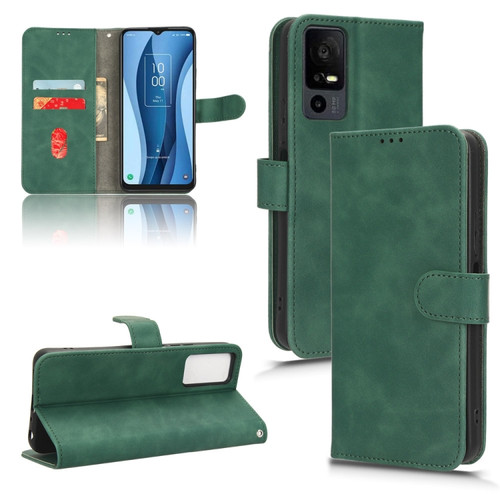 TCL 40 XE 5G Skin Feel Magnetic Flip Leather Phone Case - Green