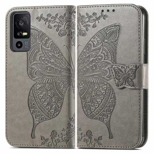 TCL 40 XE Butterfly Love Flower Embossed Leather Phone Case - Gray