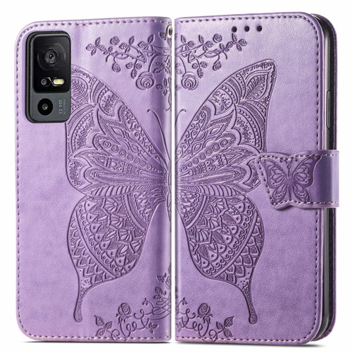 TCL 40 XE Butterfly Love Flower Embossed Leather Phone Case - Light Purple