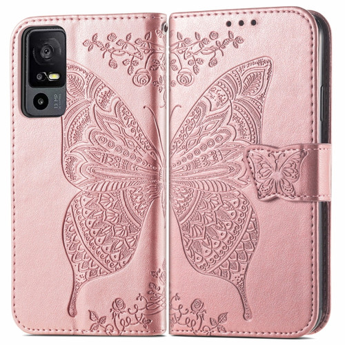 TCL 40 XE Butterfly Love Flower Embossed Leather Phone Case - Rose Gold