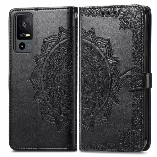TCL 40 XE Mandala Flower Embossed Leather Phone Case - Black
