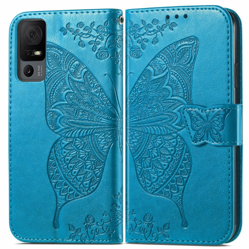 TCL 40 XL Butterfly Love Flower Embossed Leather Phone Case - Blue