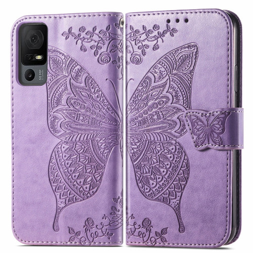 TCL 40 XL Butterfly Love Flower Embossed Leather Phone Case - Light Purple