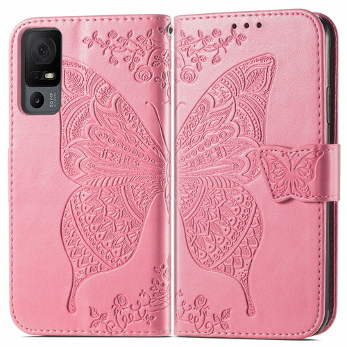 TCL 40 XL Butterfly Love Flower Embossed Leather Phone Case - Pink