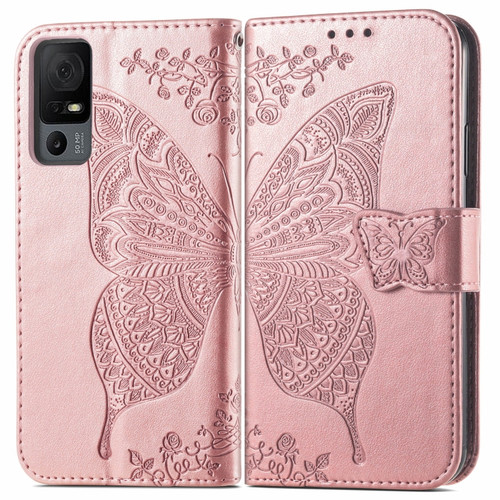 TCL 40 XL Butterfly Love Flower Embossed Leather Phone Case - Rose Gold