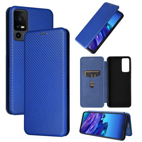 TCL 40 XL Carbon Fiber Texture Flip Leather Phone Case - Blue