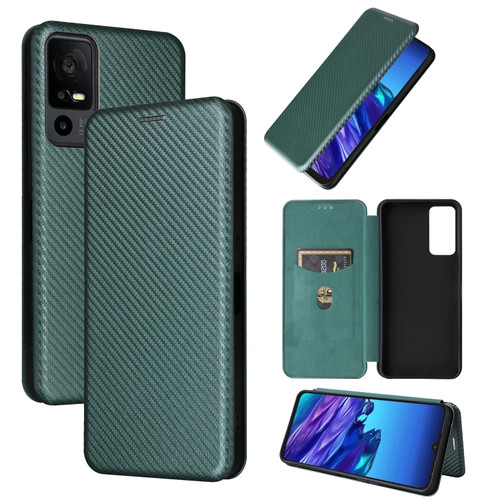 TCL 40 XL Carbon Fiber Texture Flip Leather Phone Case - Green