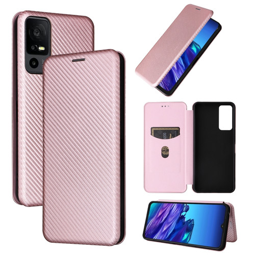 TCL 40 XL Carbon Fiber Texture Flip Leather Phone Case - Pink