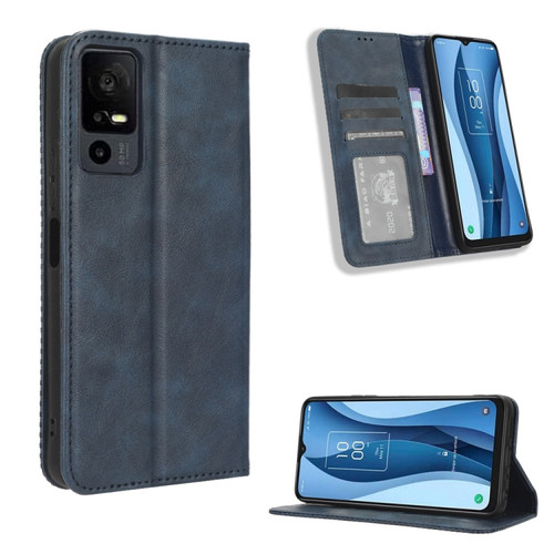TCL 40 XL Magnetic Buckle Retro Texture Leather Phone Case - Blue