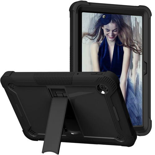 TCL Tab 10 5G Shockproof Silicone Hybrid PC Tablet Case with Holder - Black