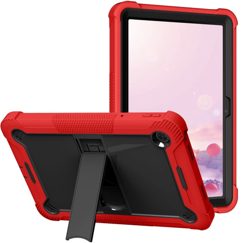 TCL Tab 10 5G Shockproof Silicone Hybrid PC Tablet Case with Holder - Black + Red
