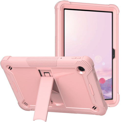 TCL Tab 10 5G Shockproof Silicone Hybrid PC Tablet Case with Holder - Rose Gold