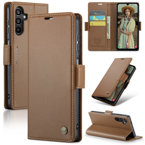 Samsung Galaxy A15 4G/5G CaseMe 023 Butterfly Buckle Litchi Texture RFID Anti-theft Leather Phone Case - Brown