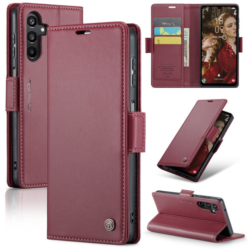 Samsung Galaxy A15 4G/5G CaseMe 023 Butterfly Buckle Litchi Texture RFID Anti-theft Leather Phone Case - Wine Red