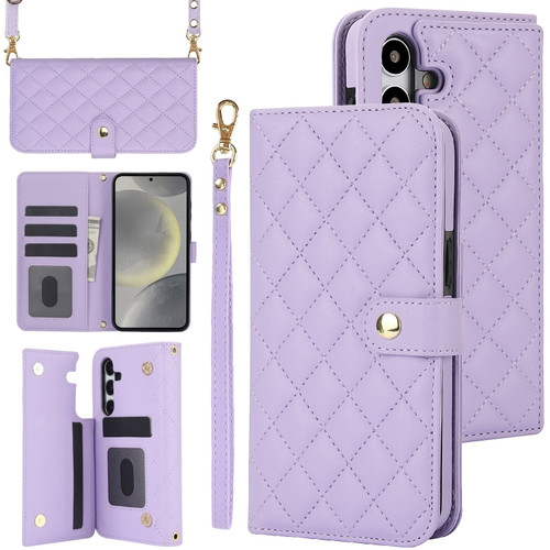 Samsung Galaxy A15 4G/5G Crossbody Multifunction Rhombic Leather Phone Case - Purple