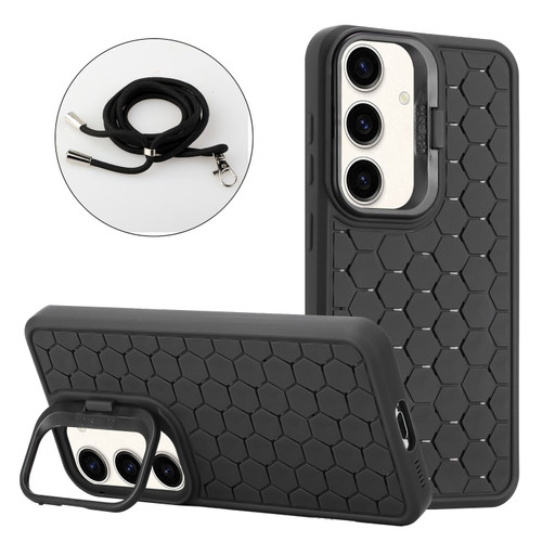 Samsung Galaxy A15 4G/5G Honeycomb Radiating Holder TPU Phone Case with Lanyard - Black